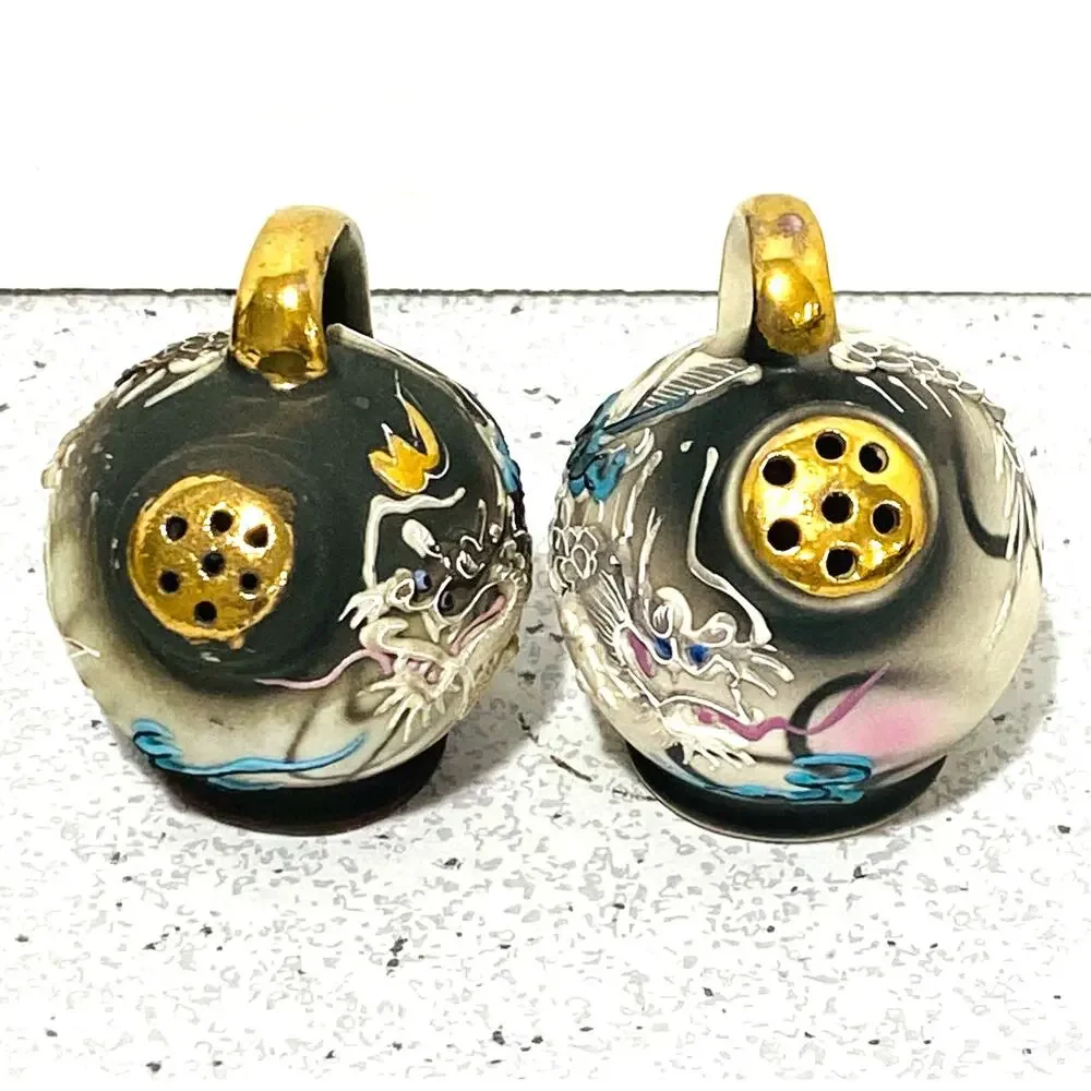 Vintage Dragonware Porcelain Shakers (2) roly-poly shape signed Fleetwood Japan